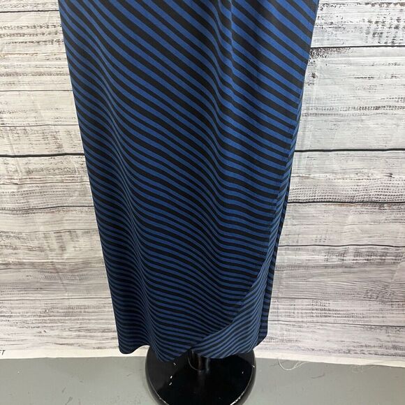 Lane Bryant Skirt size 14 16 Black Blue Striped Slinky Long Faux Wrap Modest - Picture 7 of 13